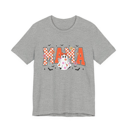 Mama Halloween T-Shirt — Cute Ghost & Checkerboard Lettering