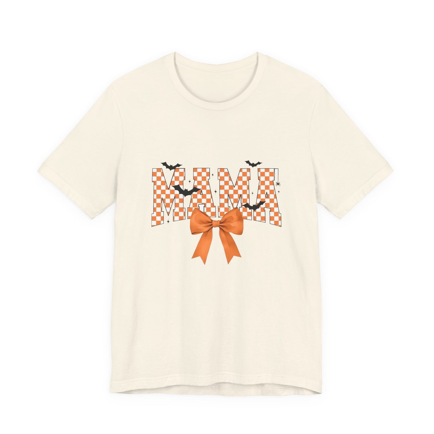 Mami Halloween Tee — Orange Checker 'MAMI' with Bow & Bats
