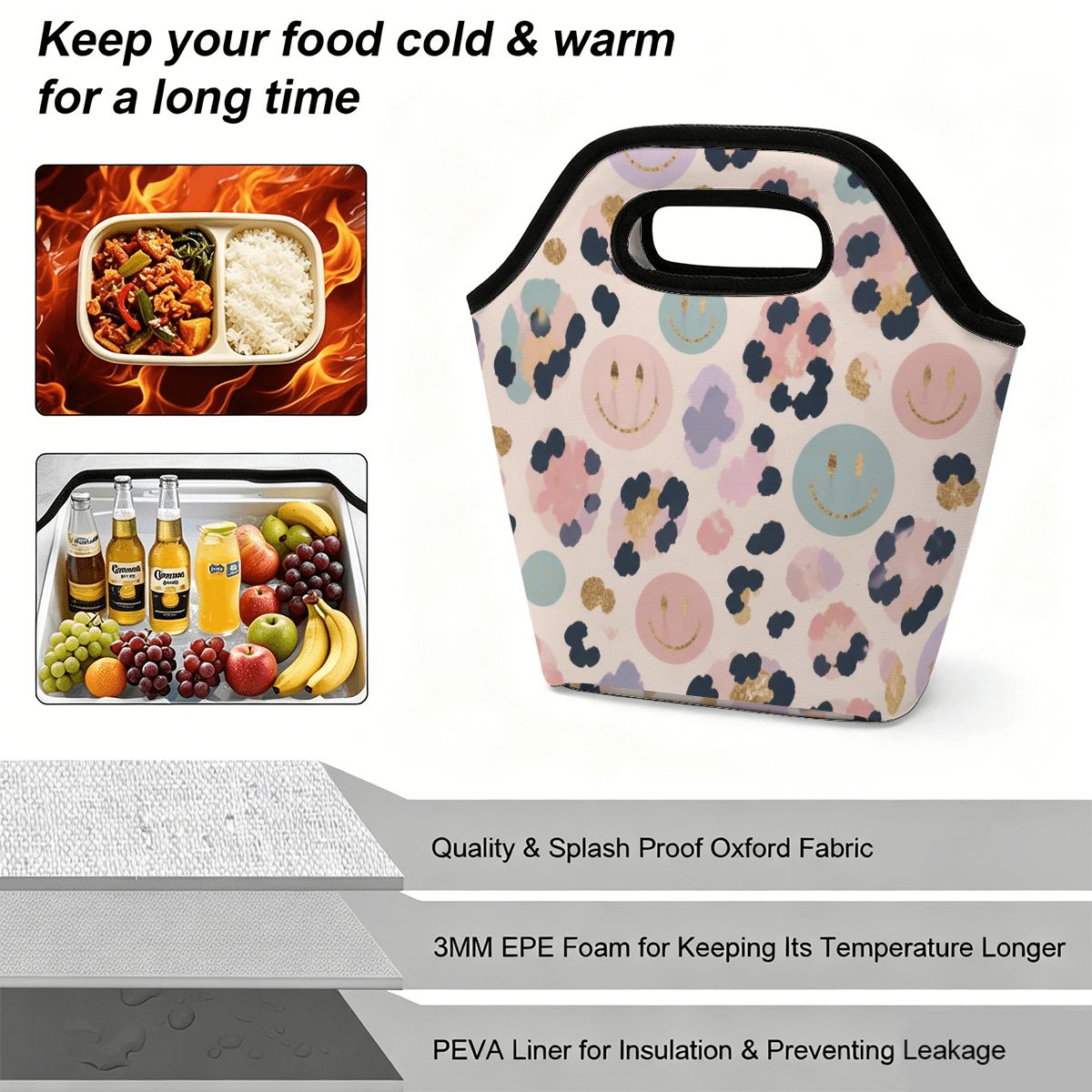 Cheetah Smiley Face Portable Lunch Bag