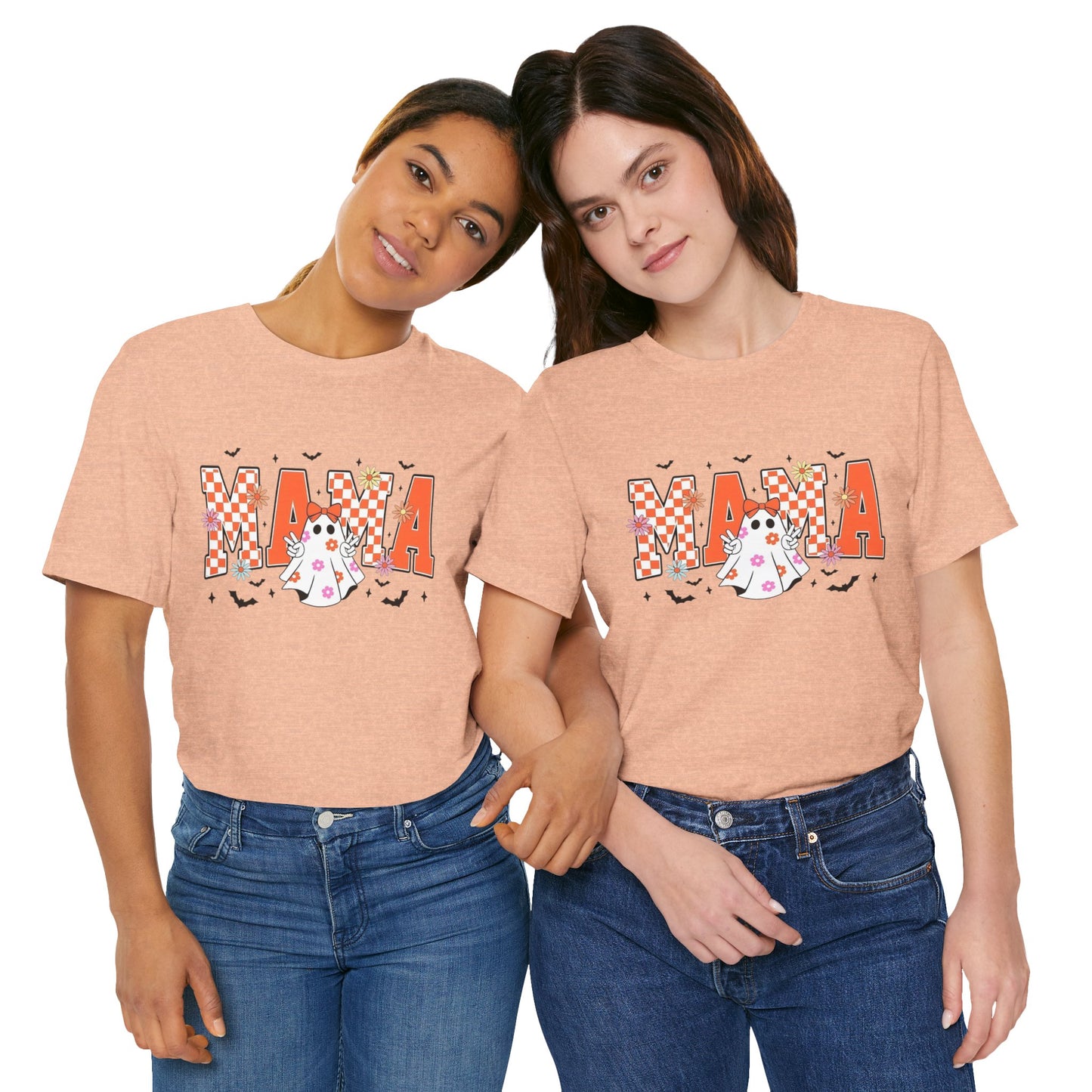 Mama Halloween T-Shirt — Cute Ghost & Checkerboard Lettering