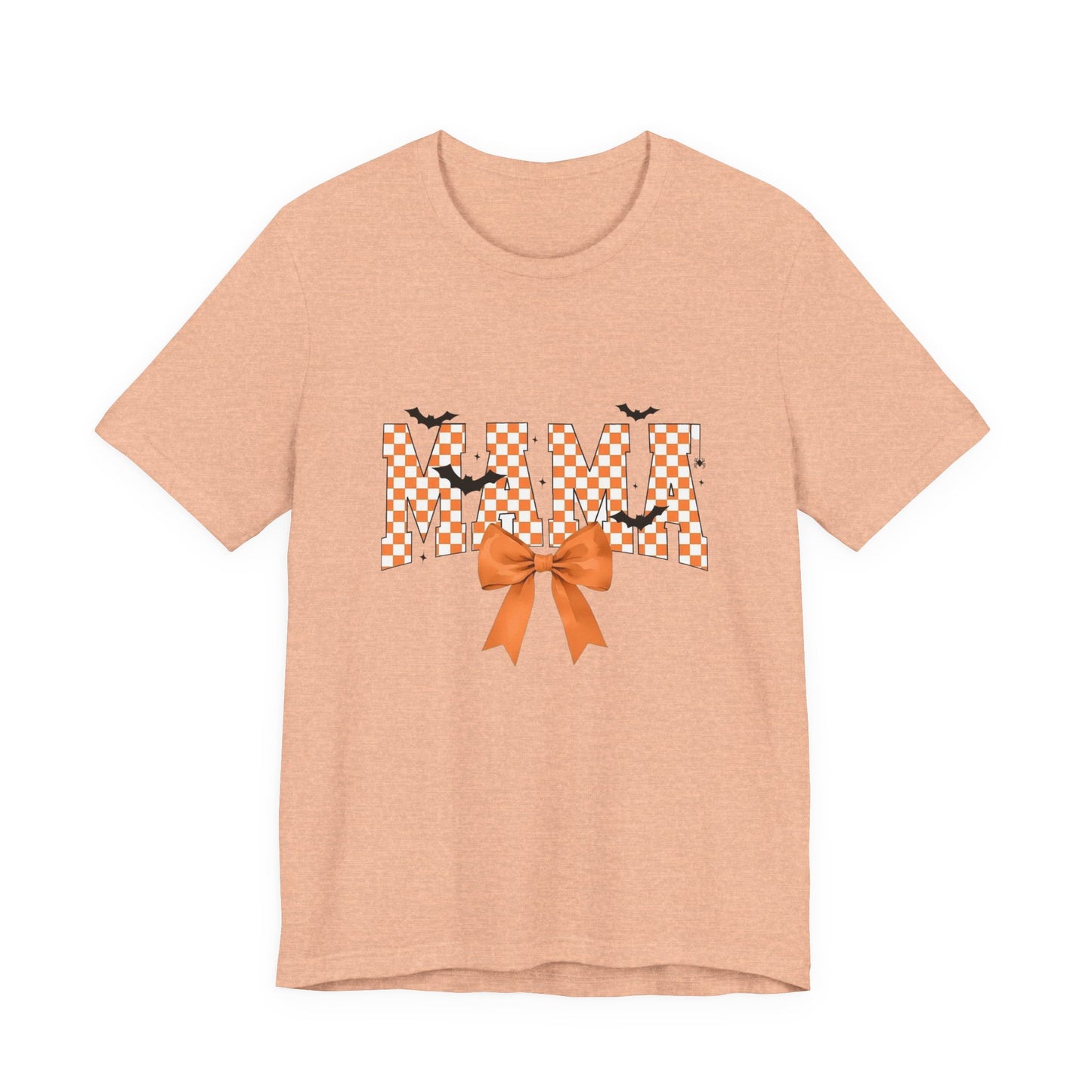 Mami Halloween Tee — Orange Checker 'MAMI' with Bow & Bats