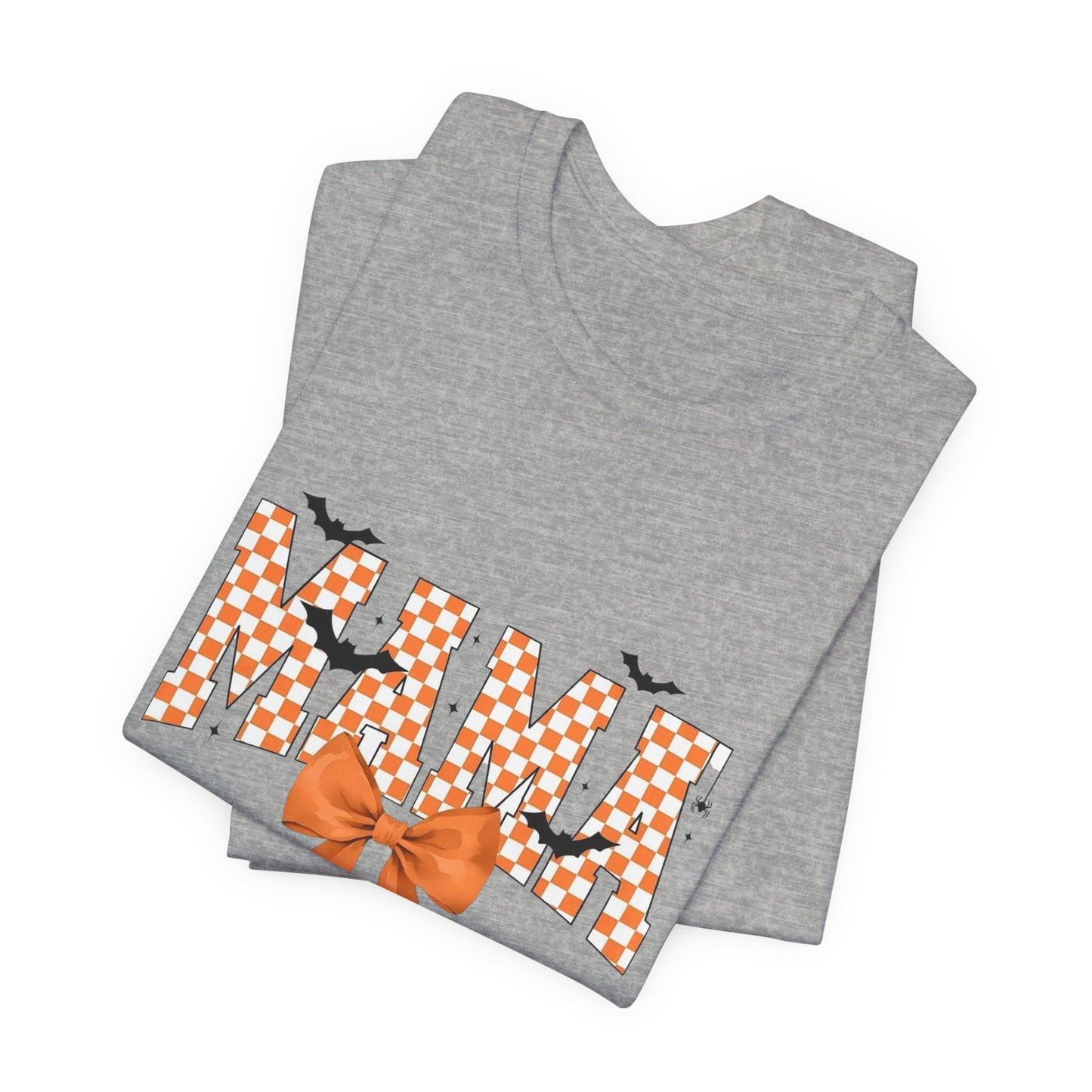 Mami Halloween Tee — Orange Checker 'MAMI' with Bow & Bats