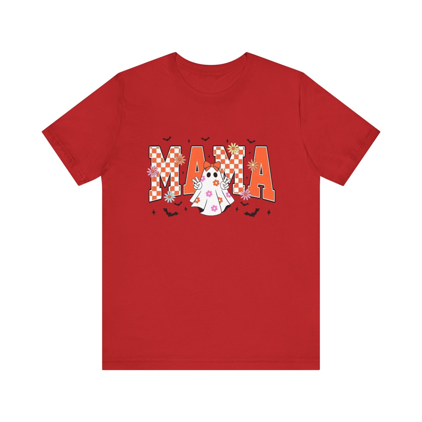 Mama Halloween T-Shirt — Cute Ghost & Checkerboard Lettering
