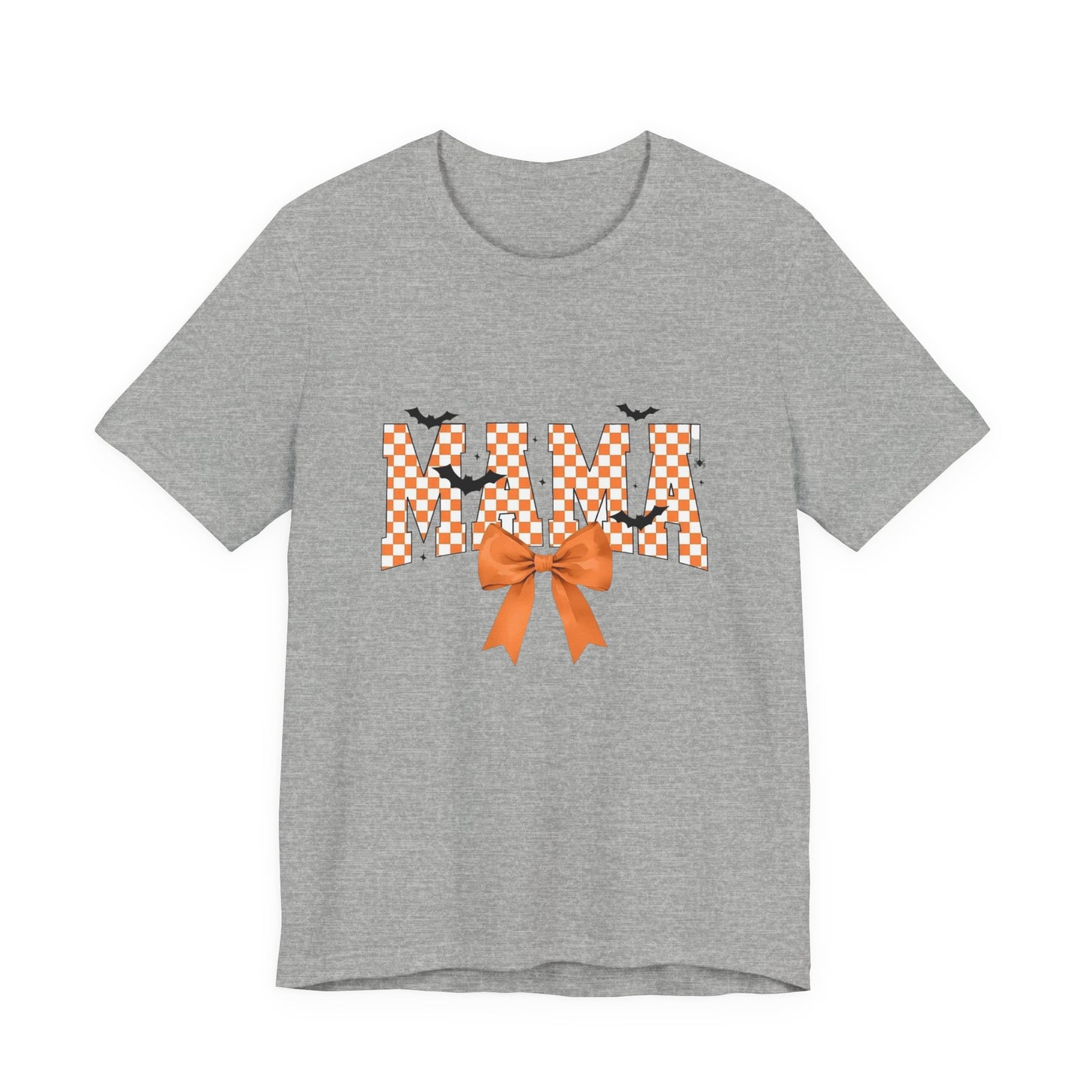 Mami Halloween Tee — Orange Checker 'MAMI' with Bow & Bats