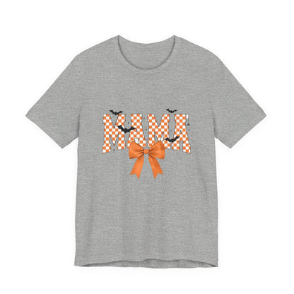 Mami Halloween Tee — Orange Checker 'MAMI' with Bow & Bats