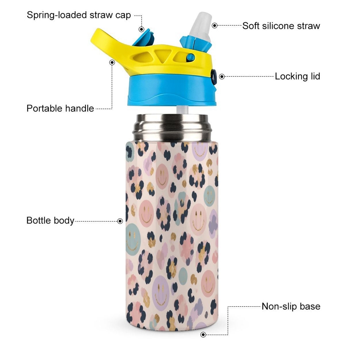 Cheetah Smiley Kids Water Bottle