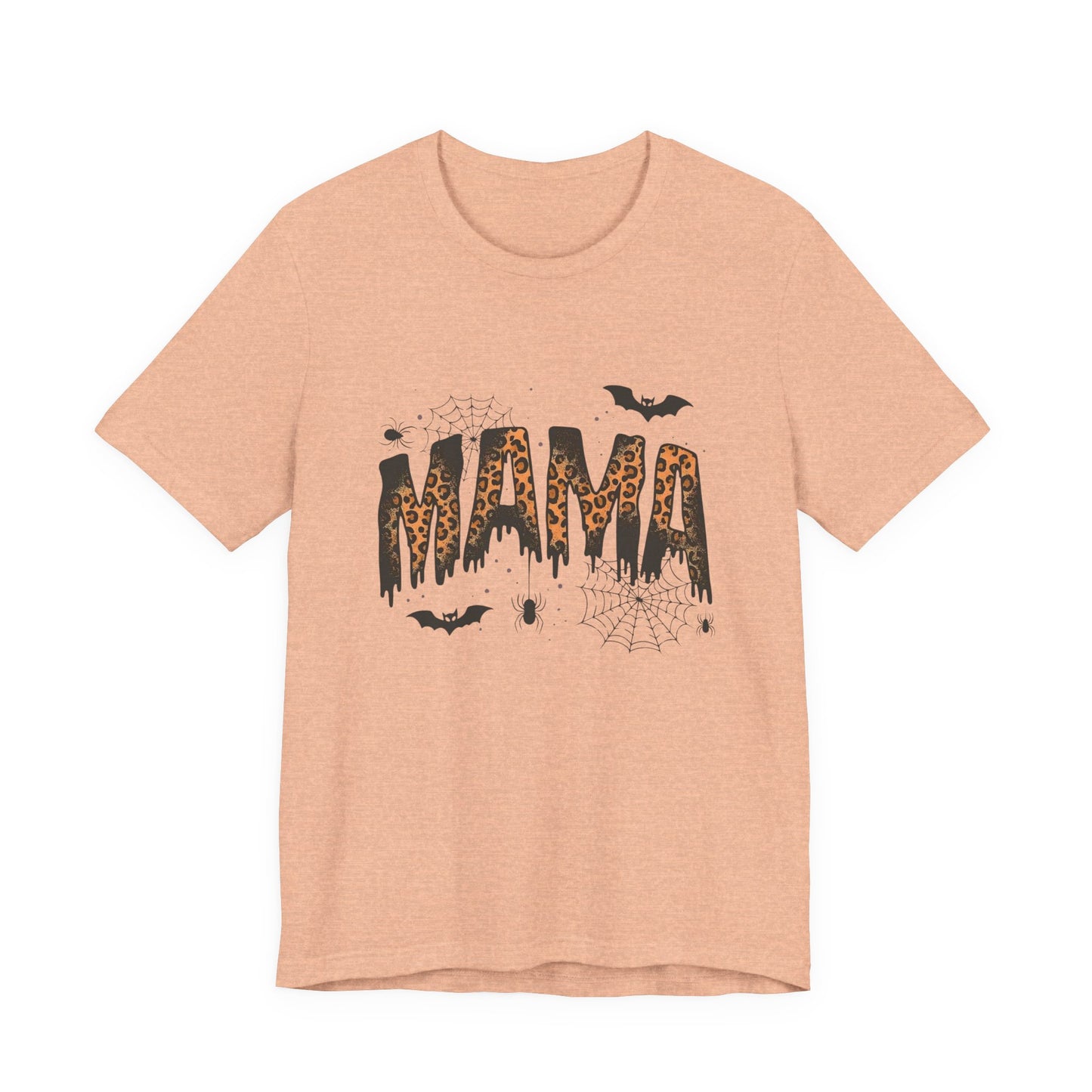 Mama Halloween Tee — Leopard Drip "MAMA" with Bats & Spiders Halloween Shirt