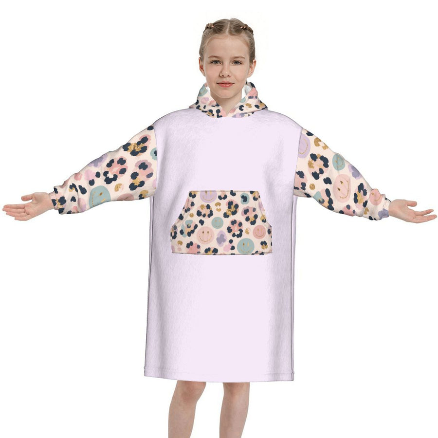 Blanket Hoodie for Kids Girly Cheetah Smiley Face Print