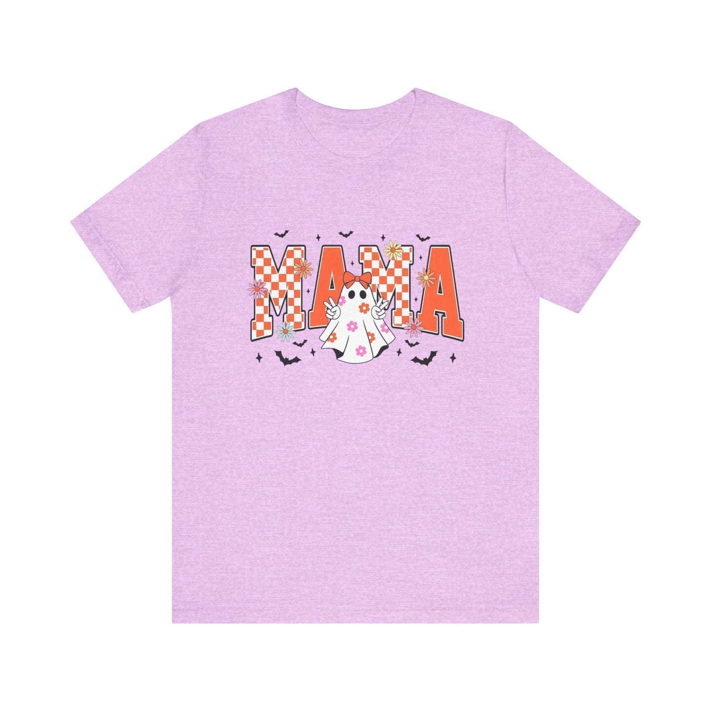 Mama Halloween T-Shirt — Cute Ghost & Checkerboard Lettering