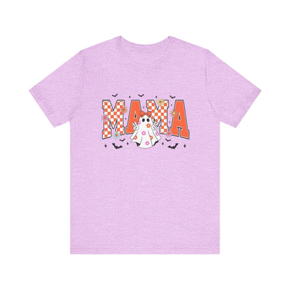 Mama Halloween T-Shirt — Cute Ghost & Checkerboard Lettering