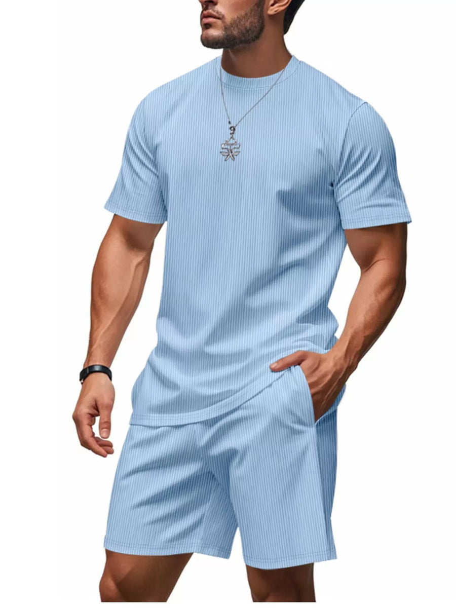 Men’s Casual Striped 2-Piece Set | Plus Size Short Sleeve Shirt & Shorts Outfit | Relaxed Summer Streetwear Look