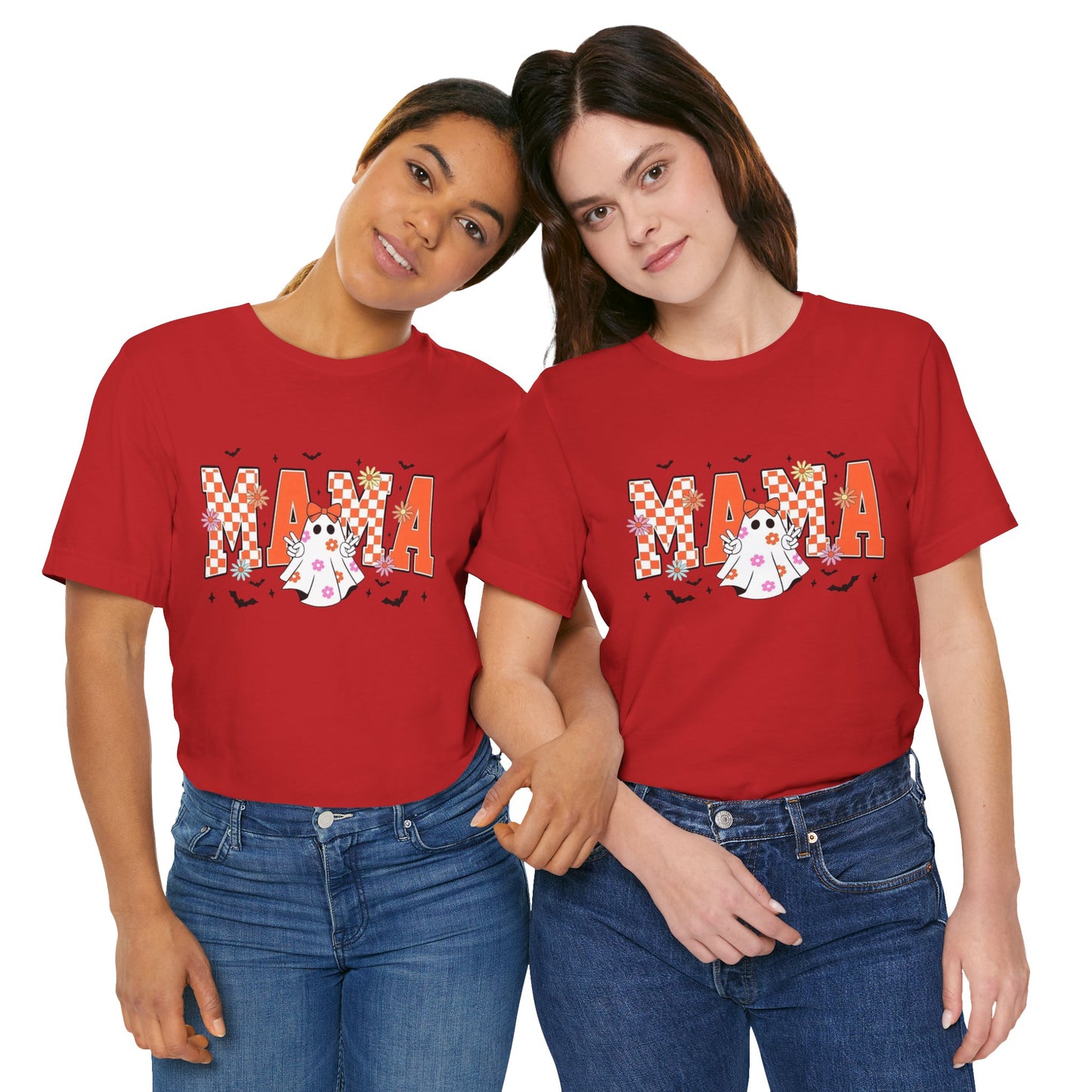 Mama Halloween T-Shirt — Cute Ghost & Checkerboard Lettering