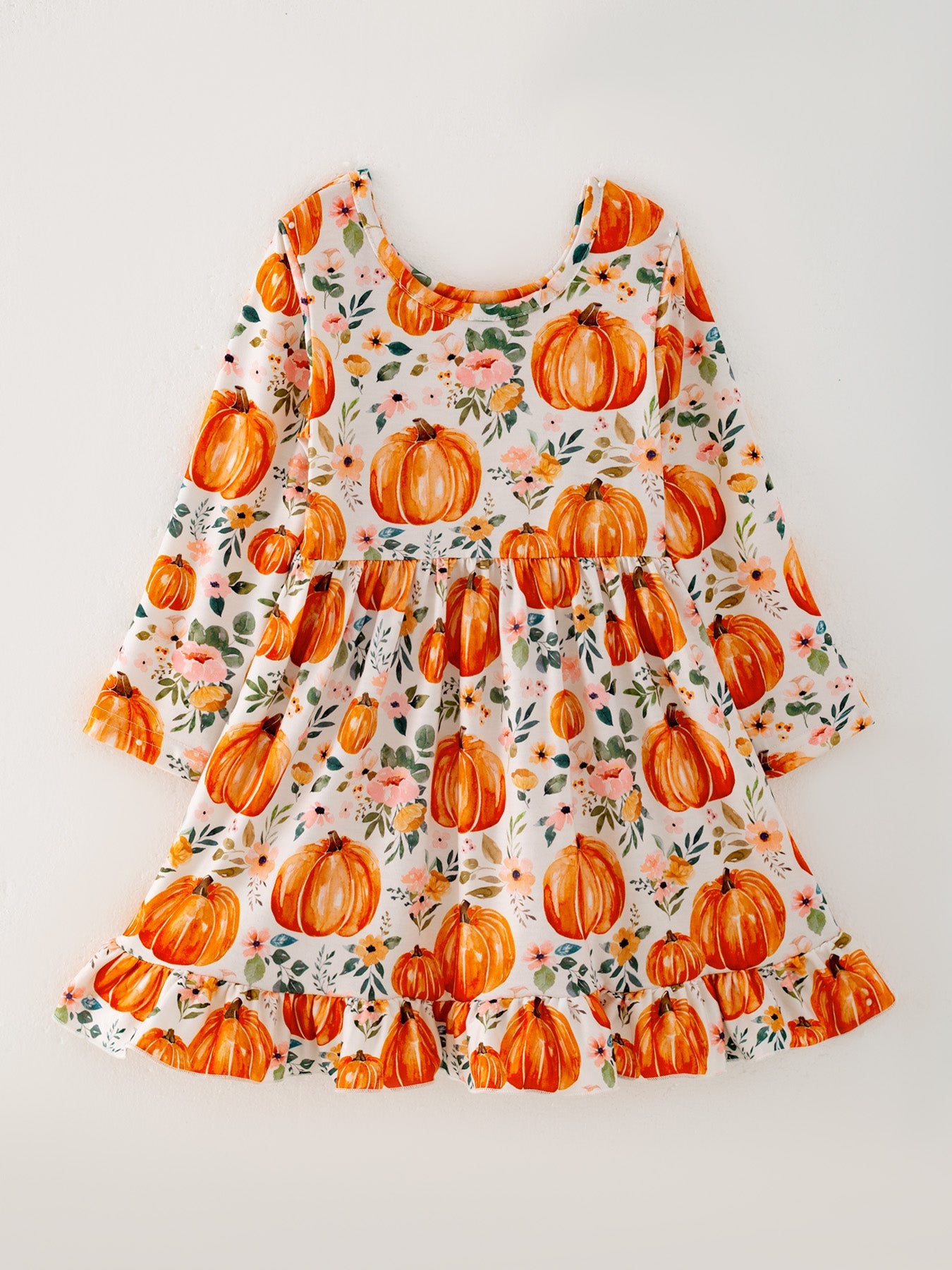 🎃🍂 Girls Fall Pumpkin Print Long Sleeve Dress | Boutique Toddler Autumn Dress