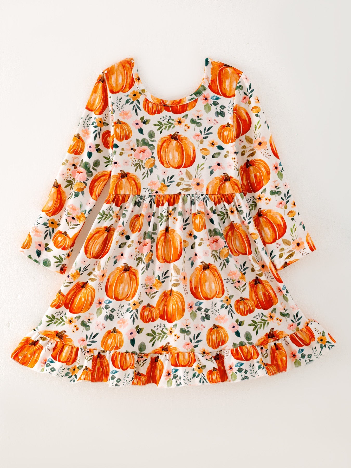 🎃🍂 Girls Fall Pumpkin Print Long Sleeve Dress | Boutique Toddler Autumn Dress