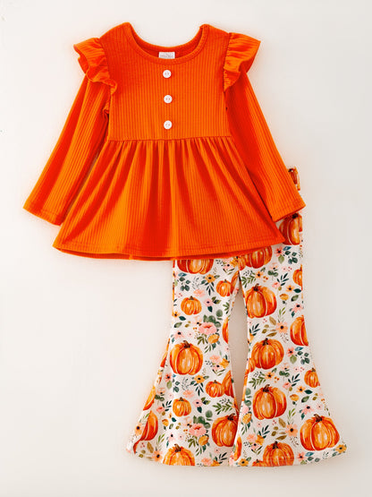 🎃🍂 Girls Fall Pumpkin Print Set | Boutique Toddler Girl Autumn Outfit
