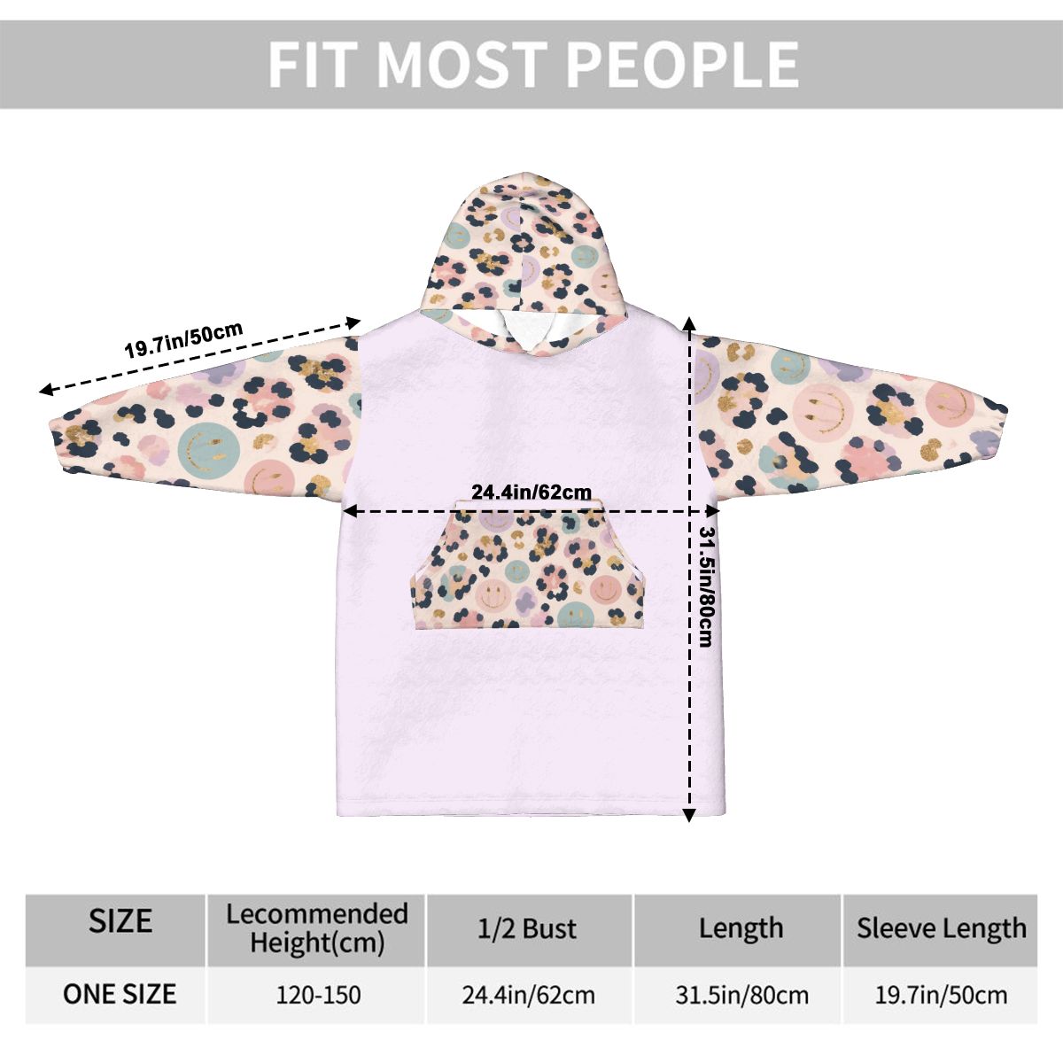 Blanket Hoodie for Kids Girly Cheetah Smiley Face Print