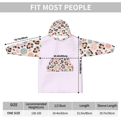 Blanket Hoodie for Kids Girly Cheetah Smiley Face Print