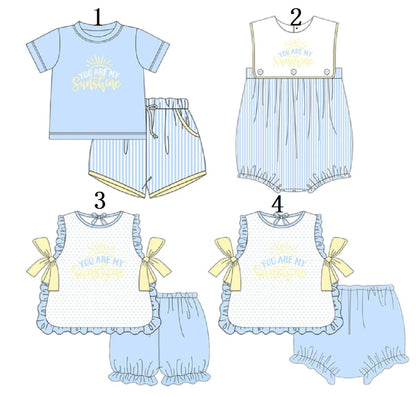 You Are My Little Sunshine Kids Outfit | Letter Print Vertical Stripe Boy Suit & Bow Lace Girl Jumpsuit | Baby Boutique Clothing