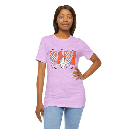 Mama Halloween T-Shirt — Cute Ghost & Checkerboard Lettering