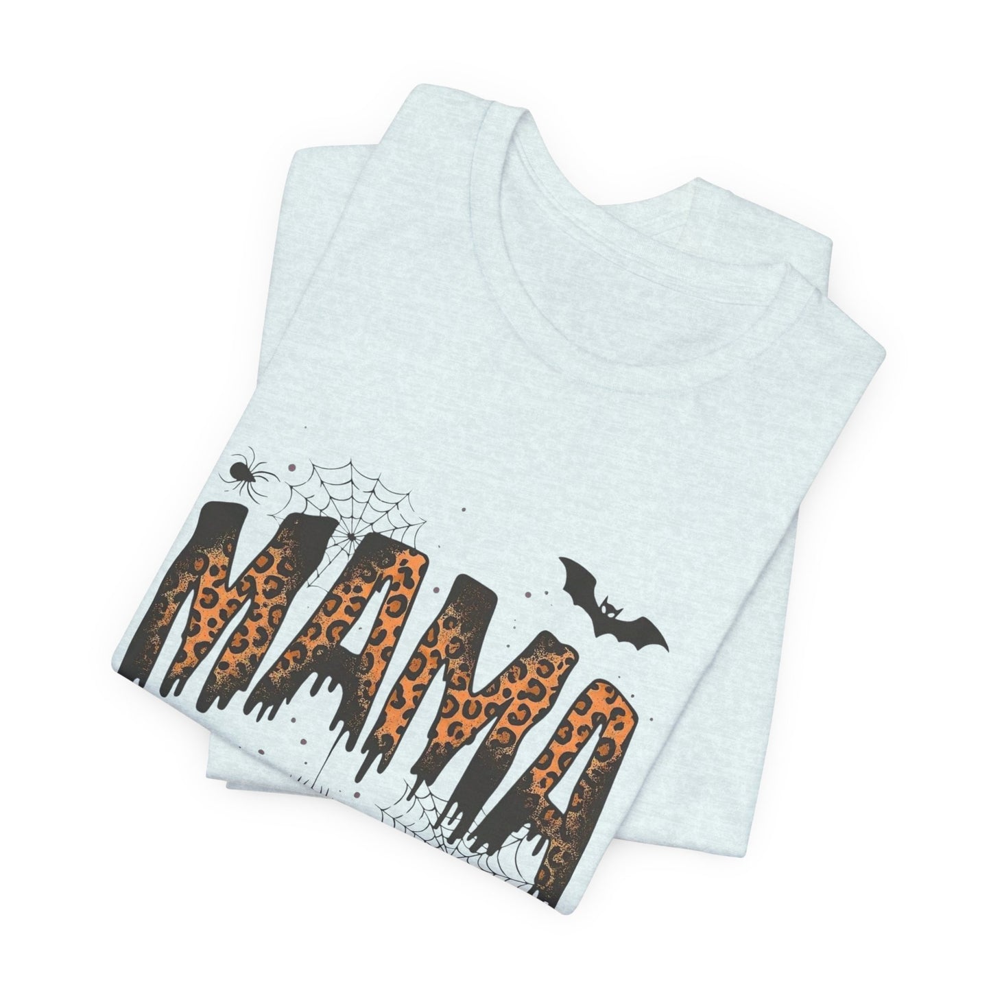 Mama Halloween Tee — Leopard Drip "MAMA" with Bats & Spiders Halloween Shirt