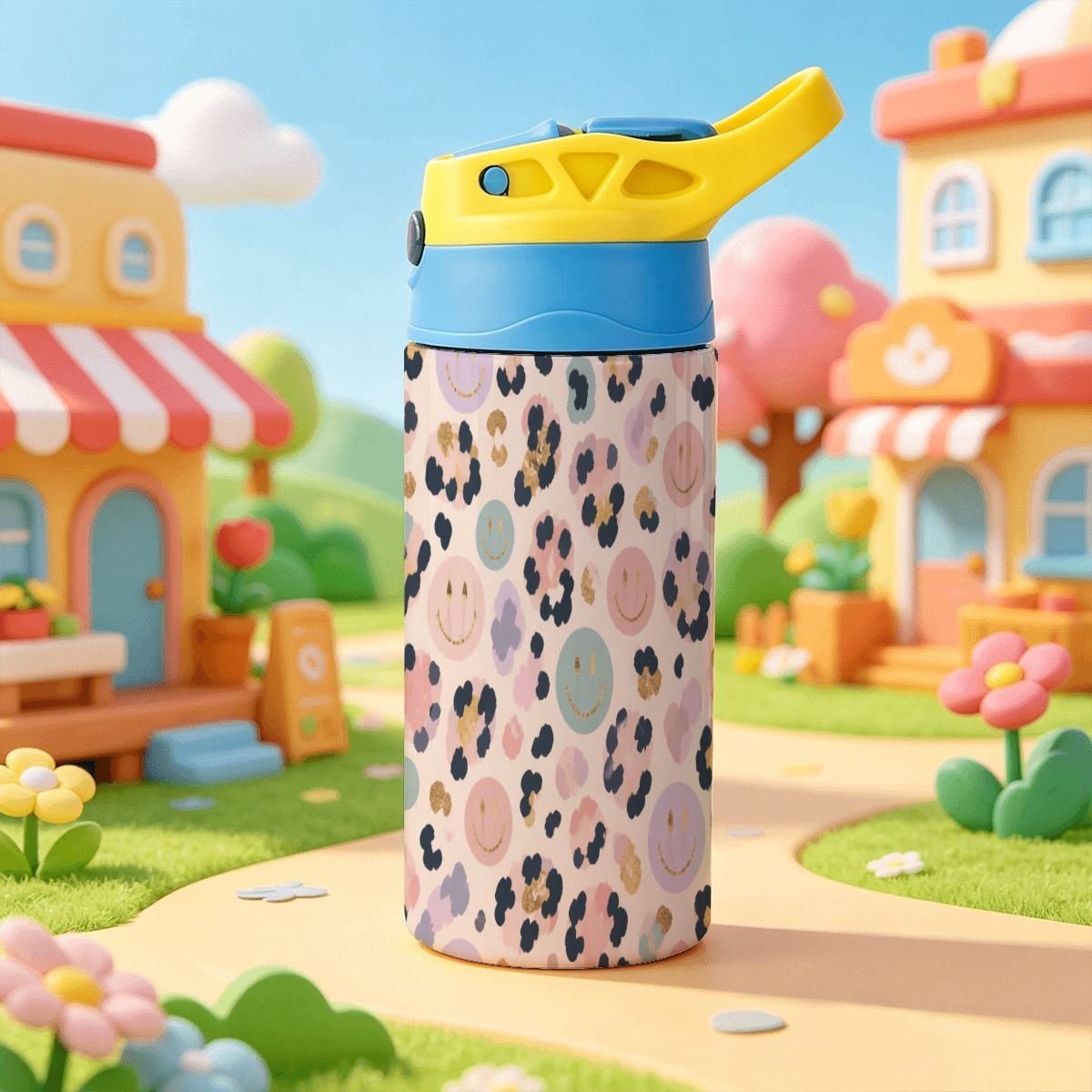 Cheetah Smiley Kids Water Bottle