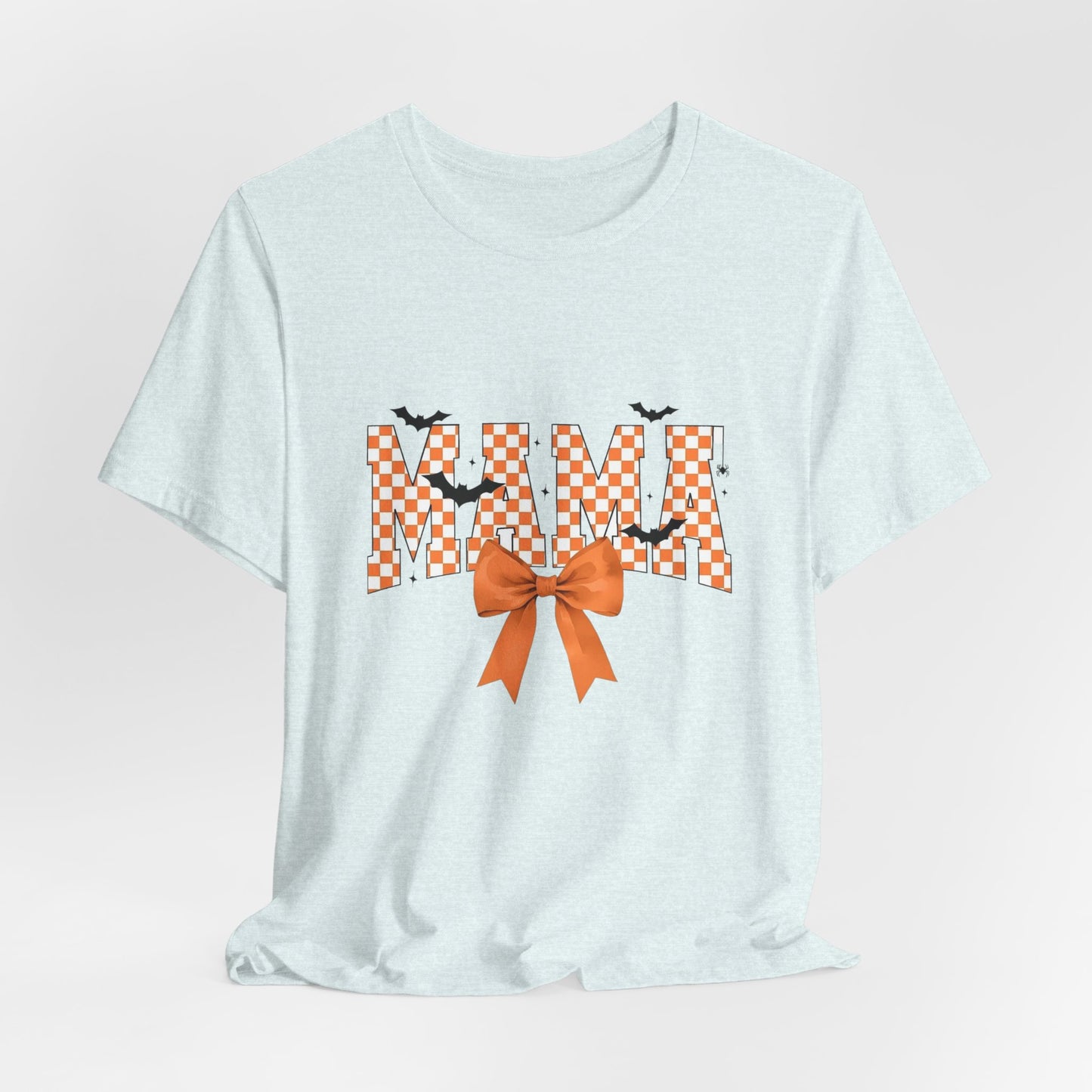 Mami Halloween Tee — Orange Checker 'MAMI' with Bow & Bats