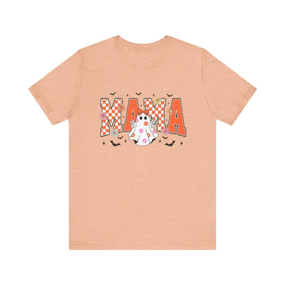 Mama Halloween T-Shirt — Cute Ghost & Checkerboard Lettering