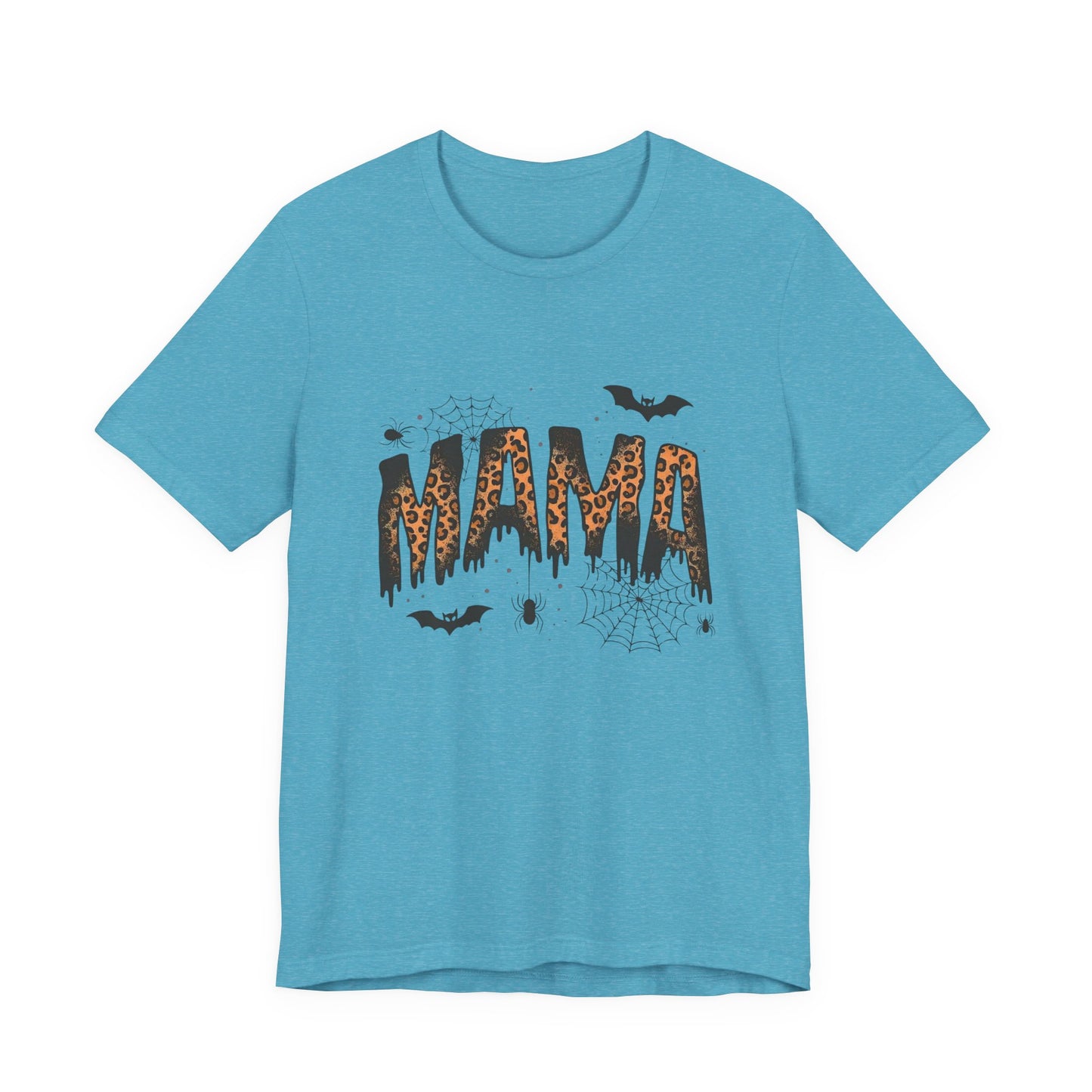 Mama Halloween Tee — Leopard Drip "MAMA" with Bats & Spiders Halloween Shirt