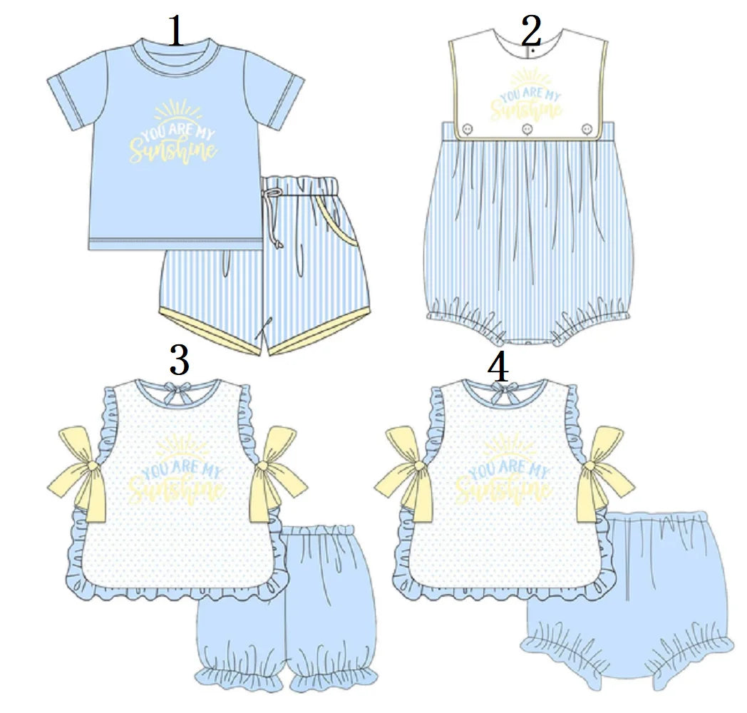 You Are My Little Sunshine Kids Outfit | Letter Print Vertical Stripe Boy Suit & Bow Lace Girl Jumpsuit | Baby Boutique Clothing