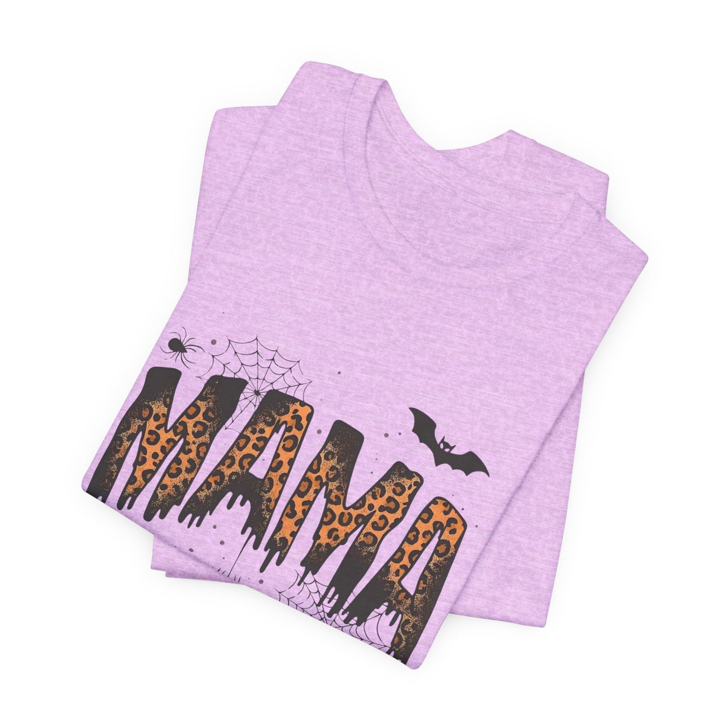 Mama Halloween Tee — Leopard Drip "MAMA" with Bats & Spiders Halloween Shirt