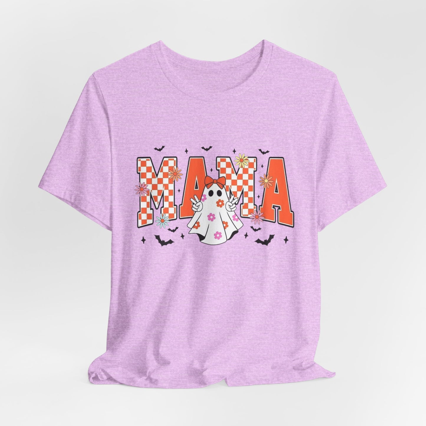 Mama Halloween T-Shirt — Cute Ghost & Checkerboard Lettering