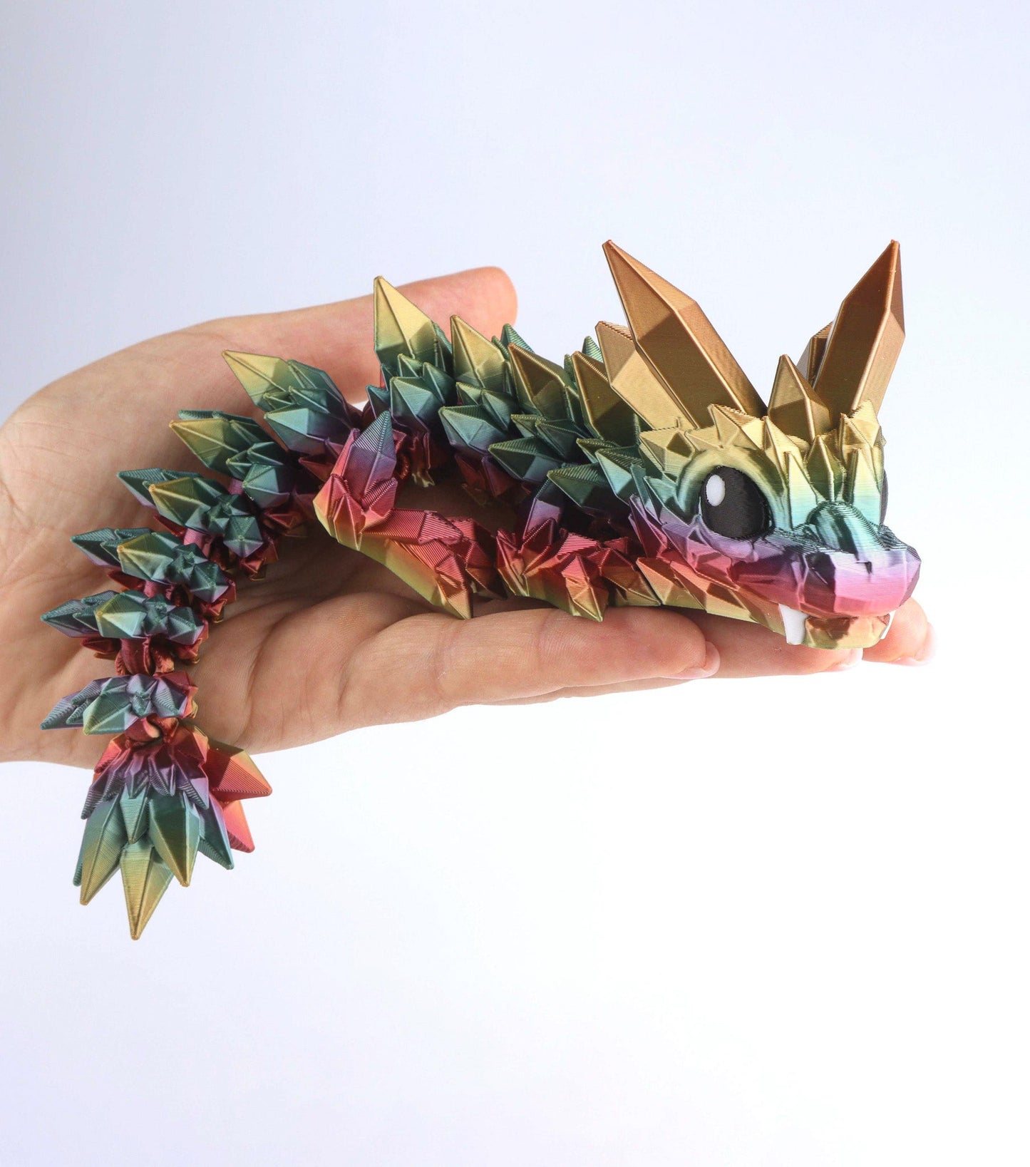 3D Printed Crystal Baby Dragon Fidget Toy – Articulated Fantasy Desk Toy Gift