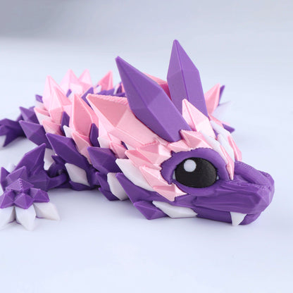 3D Printed Crystal Baby Dragon Fidget Toy – Articulated Fantasy Desk Toy Gift