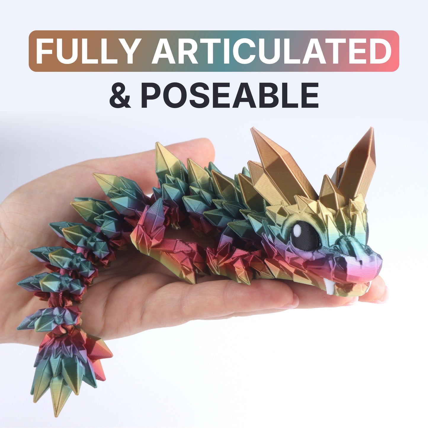 3D Printed Crystal Baby Dragon Fidget Toy – Articulated Fantasy Desk Toy Gift