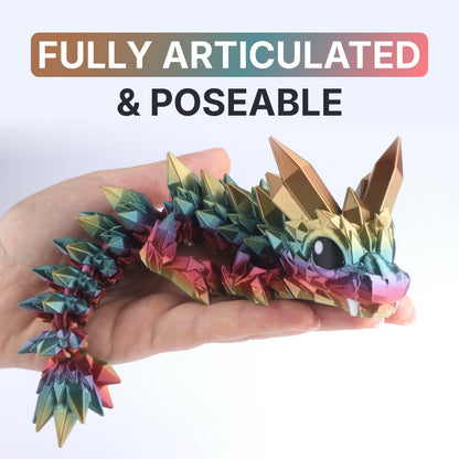 3D Printed Crystal Baby Dragon Fidget Toy – Articulated Fantasy Desk Toy Gift