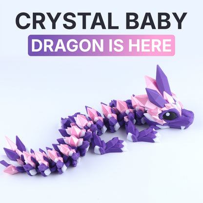 3D Printed Crystal Baby Dragon Fidget Toy – Articulated Fantasy Desk Toy Gift