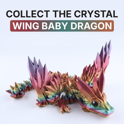 3D Printed Crystal Wing Baby Dragon Fidget Toy – Articulated Fantasy Desk Toy Gift