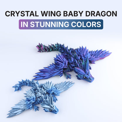 3D Printed Crystal Wing Baby Dragon Fidget Toy – Articulated Fantasy Desk Toy Gift