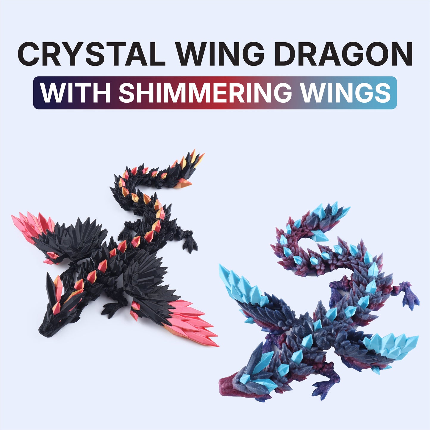 3D Printed Crystal Wing Dragon Fidget Toy – Articulated Fantasy Desk Toy Gift