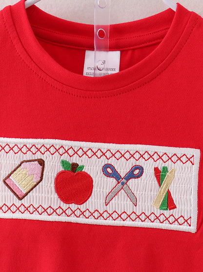 ✏️🍎 Boys’ Back to School Pencil & Apple Appliqué Plaid Shorts Set | School Outfit 🎒