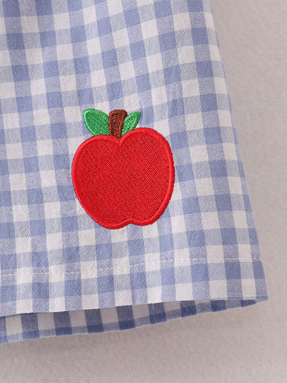 ✏️🍎 Boys’ Back to School Pencil & Apple Appliqué Plaid Shorts Set | School Outfit 🎒