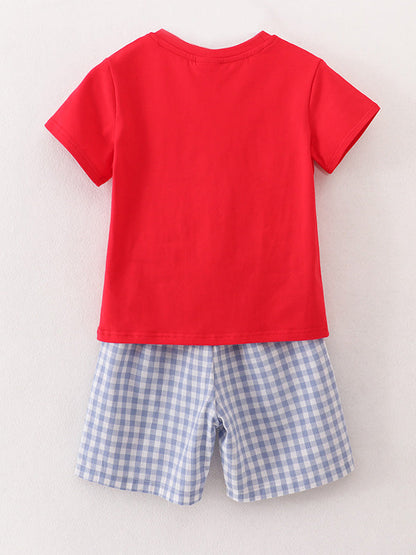 ✏️🍎 Boys’ Back to School Pencil & Apple Appliqué Plaid Shorts Set | School Outfit 🎒