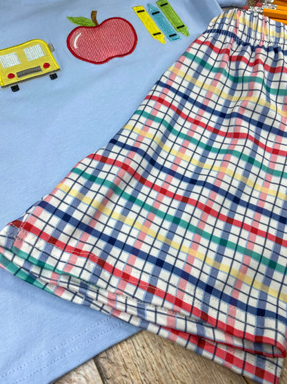 School Days Appliqué Tee & Plaid Shorts Set | Boys Back to School Outfit