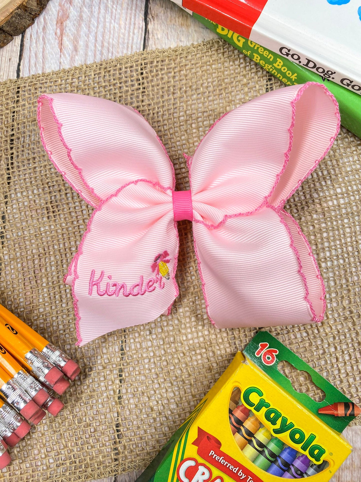 School Grade Embroidered Pencil Moonstitch Bow | Pre-K to 5th Grade