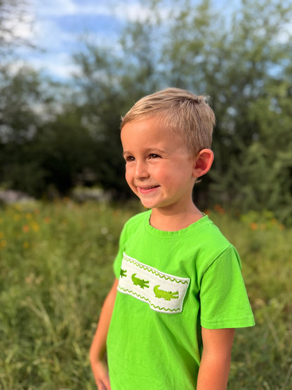 Toddler Boys Summer Crocodile Embroidered Plaid Shorts Set | Boutique Baby Boy Outfit | Animal Applique Summer Clothing