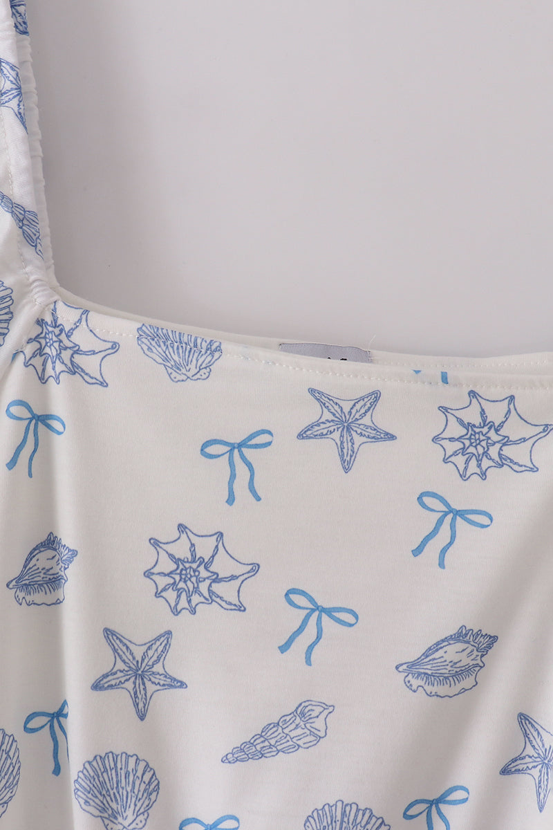 Blue Seashell Bow Mommy & Me Matching Dress Set | Mother Daughter Beach Summer Outfit