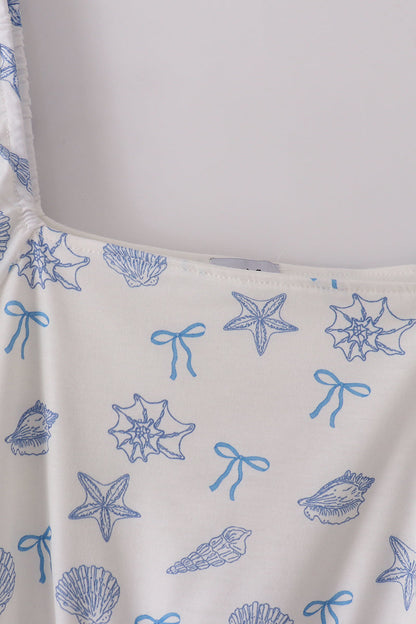 Blue Seashell Bow Mommy & Me Matching Dress Set | Mother Daughter Beach Summer Outfit