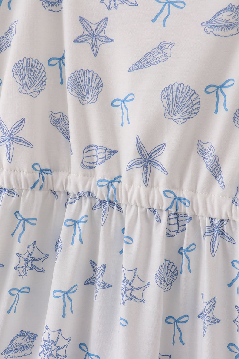 Blue Seashell Bow Mommy & Me Matching Dress Set | Mother Daughter Beach Summer Outfit