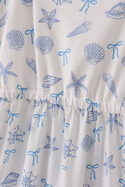 Blue Seashell Bow Mommy & Me Matching Dress Set | Mother Daughter Beach Summer Outfit