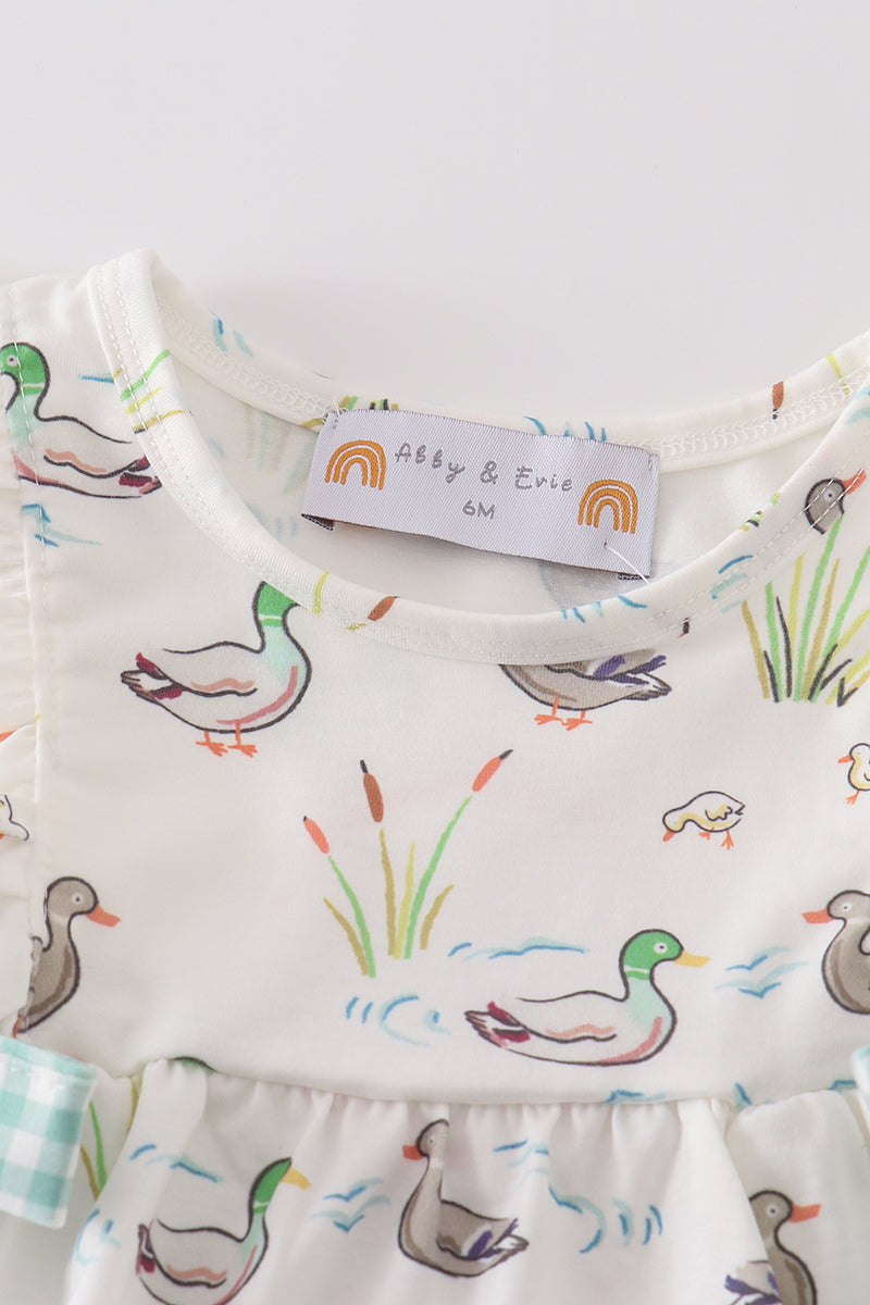Sage Mallard Floral Bubble Romper | Baby Girl Smocked Floral Outfit | Boutique Summer Baby Clothing